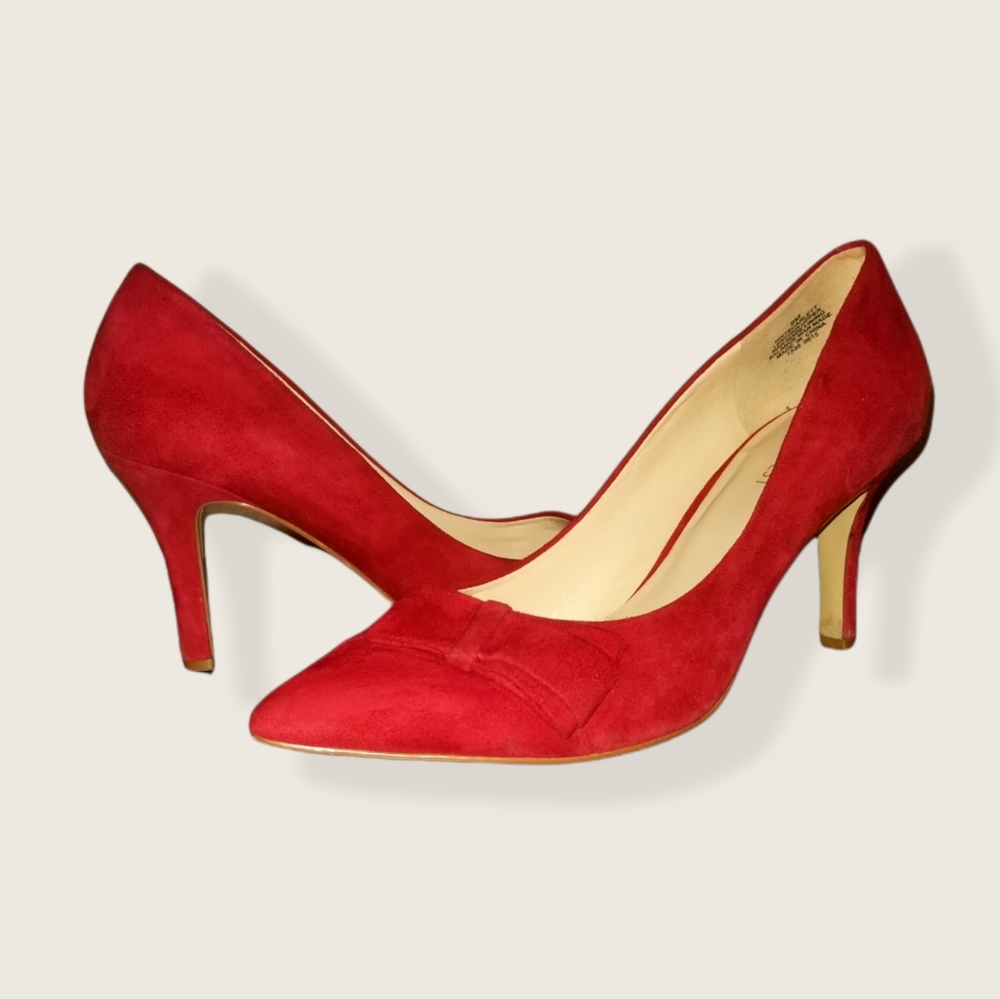 Nine West Red Suede Pointy Toe Bowtie Heels Size 9